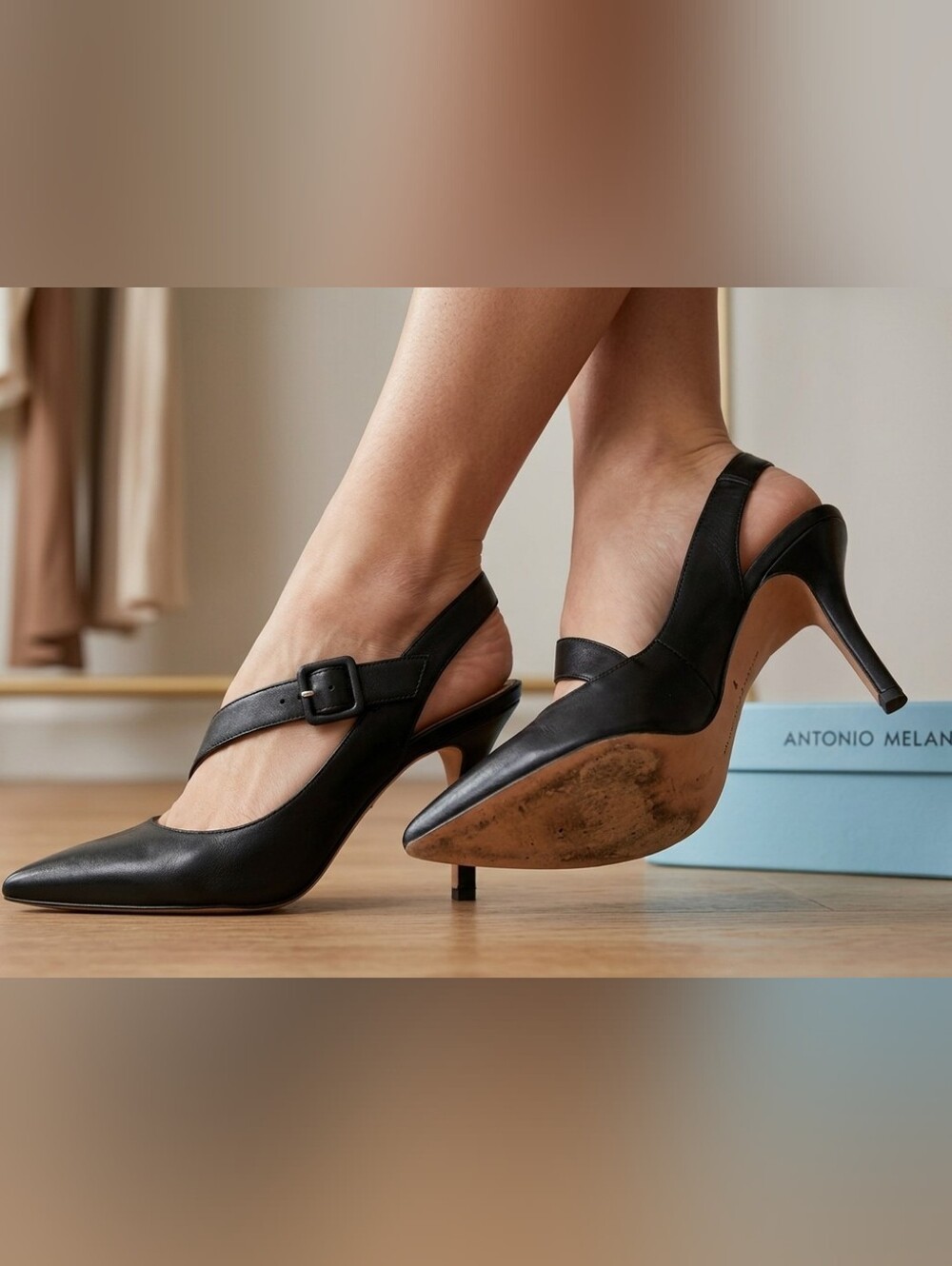Antonio Melani 'Caiti' Black Slingback Leather Heels 7.5 Used GUC